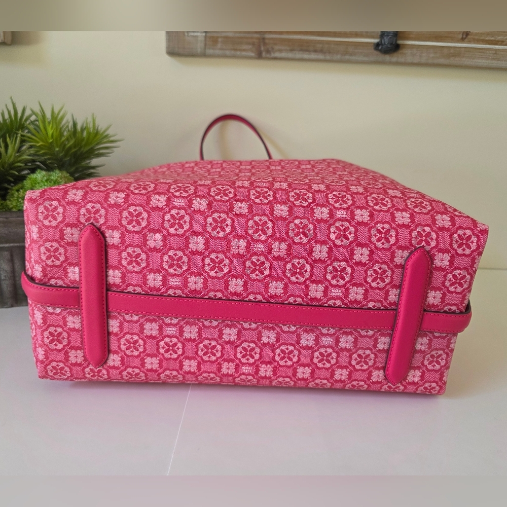 Kate Spade Raspberry Pink Spade Flower Monogram XL Canvas Tote + Pouch- NWOT - Picture 15 of 16